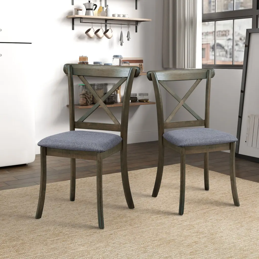 Wooden X Back Dining Chairs Set 2 Modern Fabric Upholstered Kitchen Dining Room Chairs justone