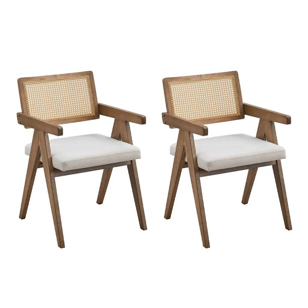 Wooden Frame Upholstered Dining Chairs Set 2 Mid Century Kitchen justone
