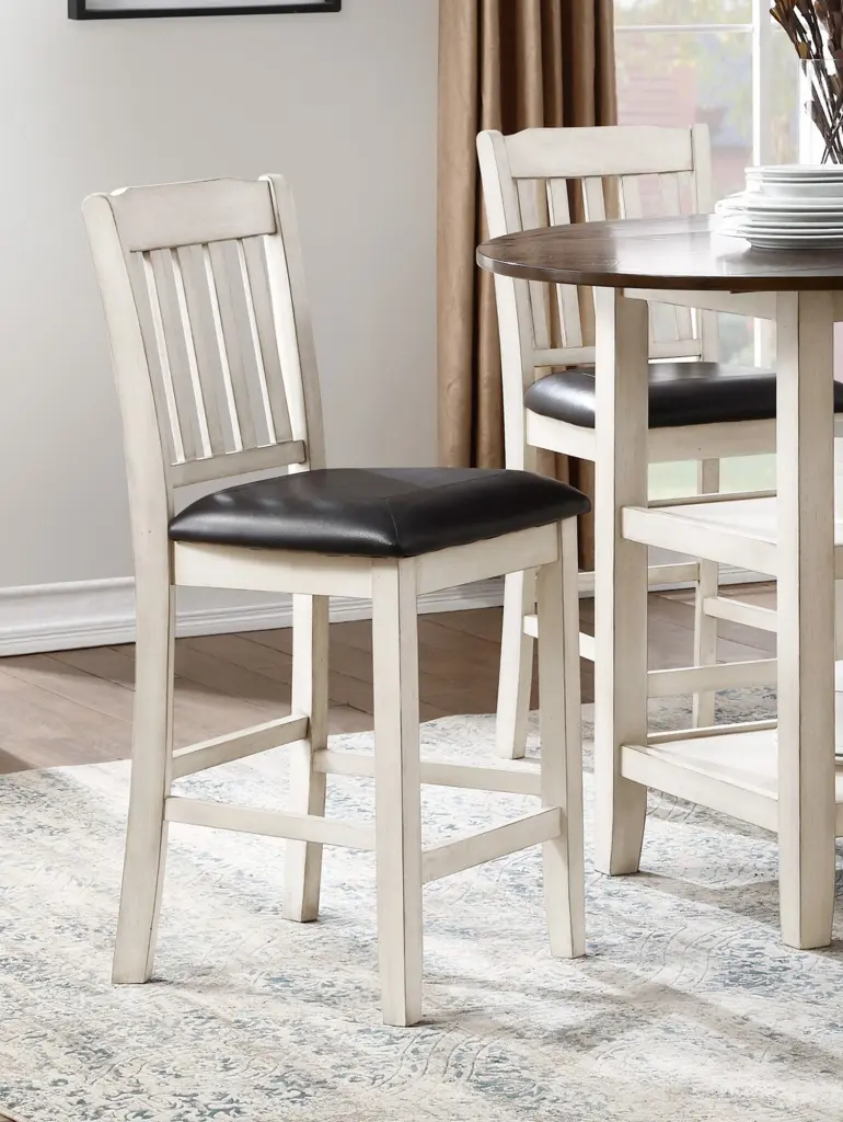 Antique White Finish Set 2 Counter Height Chairs Dark Brown Seat kanepe