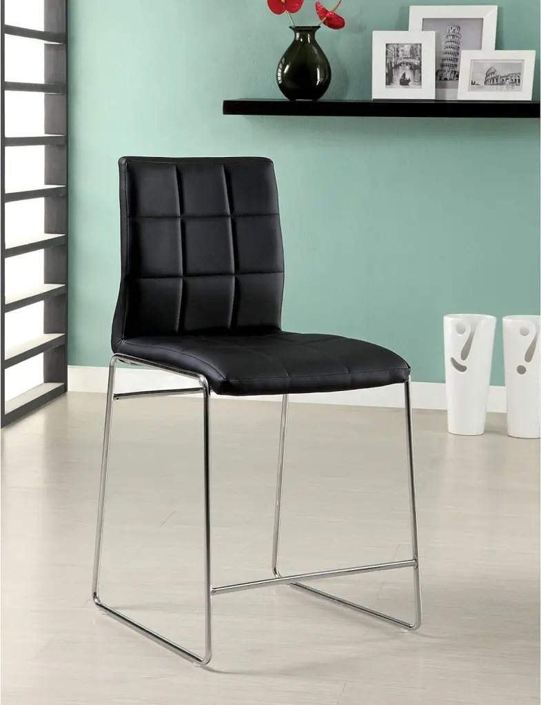 Black Hue 2Pcs Counter Height Dining Chairs Chrome Metal Legs Dining kanepe