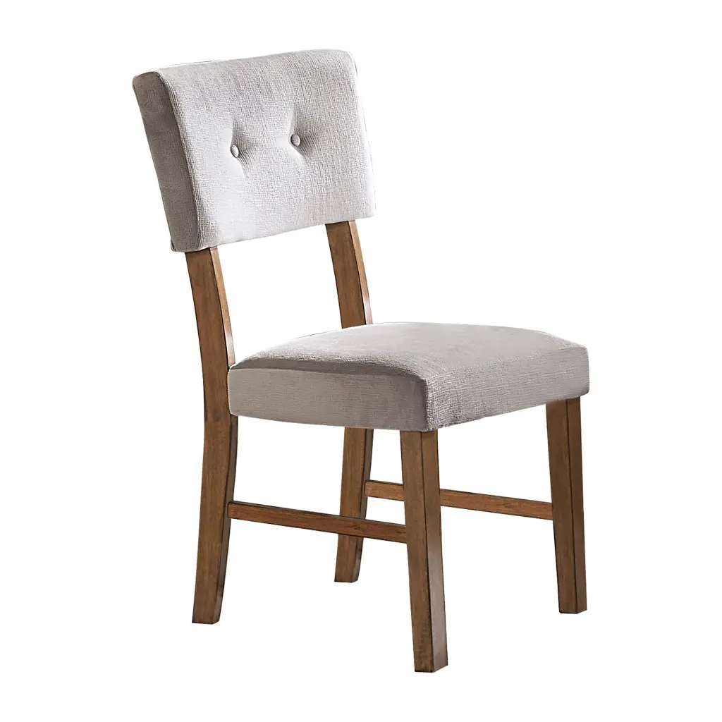 Classic Light Oak Finish Dining Chairs Set 2 Button Tufted Gray Upholstery kanepe