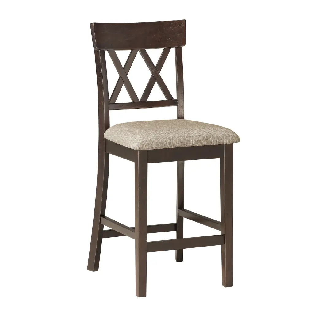 Dark Brown Finish Counter Height Chairs 2 Piece Set Double X Back Design Leather kanepe