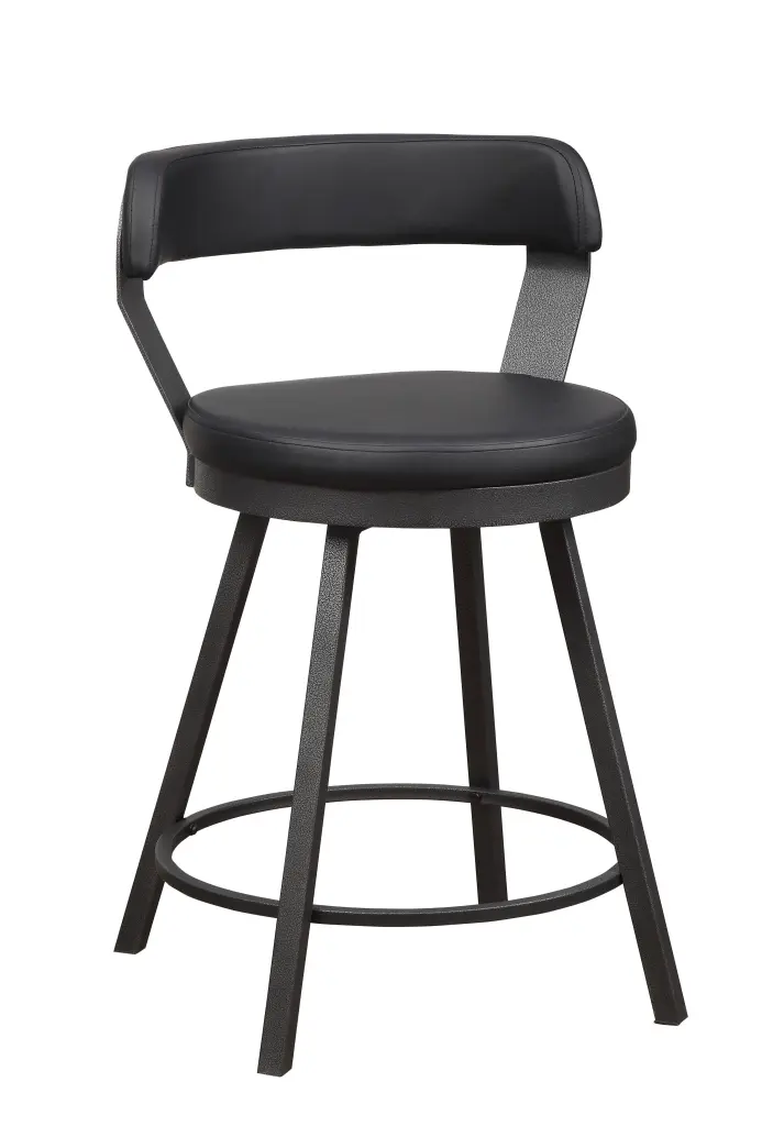 Metallic Base 24 Inch Counter Height Chairs Set 2 Black Seat 360 Degree Swivel kanepe