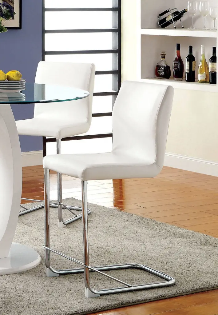 Modern Elegance White 2-Piece Counter Height Dining Chairs Chrome Metal Legs kanepe