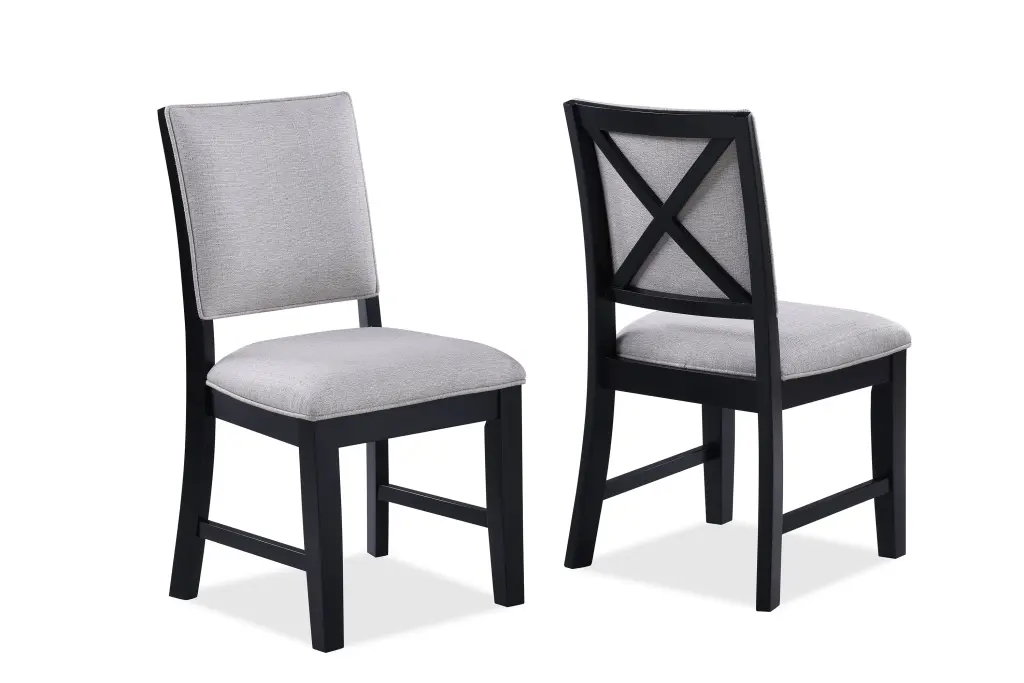 2 Piece Beautiful Side Chair Gray Upholstery Black Finish Frame Wooden Dining Chairs kanepe