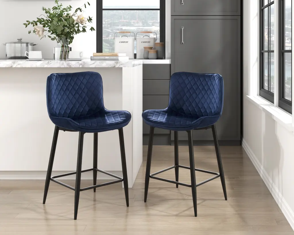 Set 2 Dark Blue Velvet Upholstered Counter Height Chairs Modern Casual kanepe