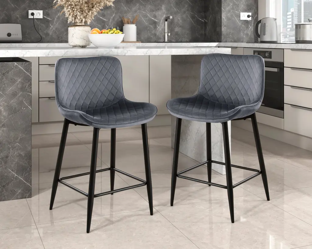 Set 2 Dark Gray Velvet Counter Height Chairs Modern Casual Dining kanepe
