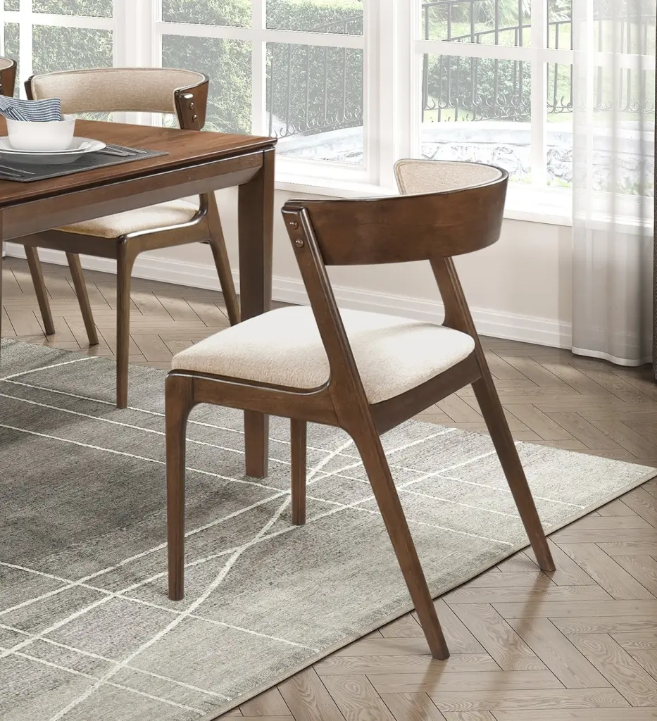 Walnut Finish Dining Chairs 2 Piece Set Upholstered Back And Seat kanepe