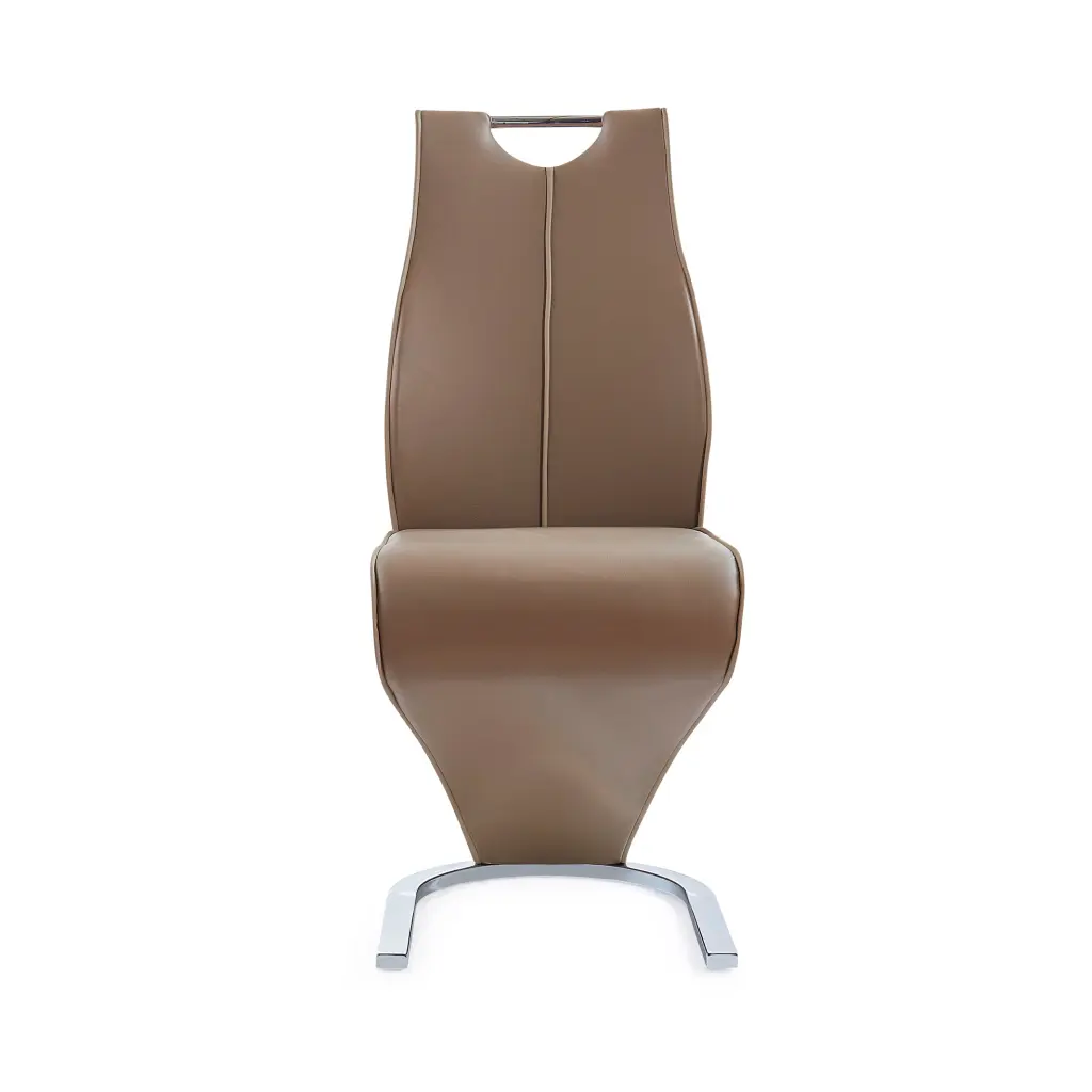 Tony Brown Dining Chairs Set 2 Brown Beige PU Material luxe modern furniture