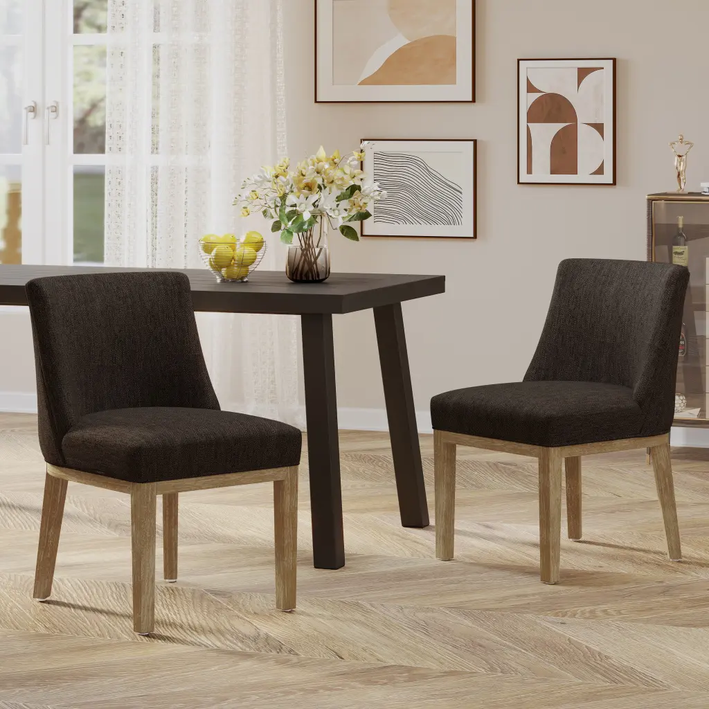 Dining Chair MP2 Set 2 Brown Material Wooden Kitchen Chairs nh-cloudhouse