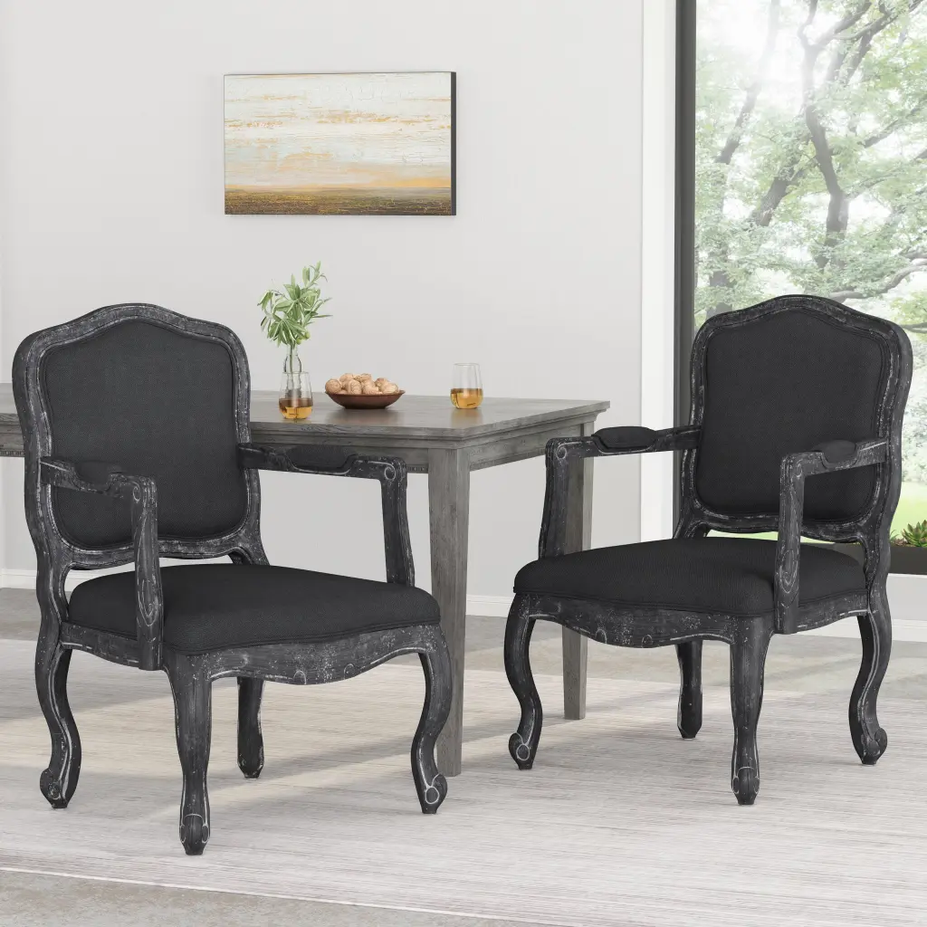 Dining Arm Chair Set 2 Black Material Modern Kitchen Chairs nh-inmax
