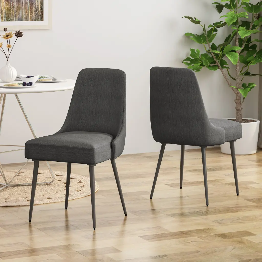 Dining Chair Set 2 Charcoal Upholstered nh-inmax
