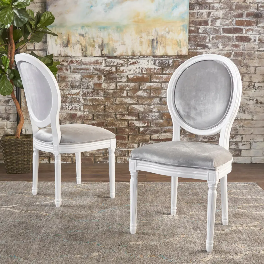 KD Dining Chair Set 2 Grey Velvet Kitchen or Dining Room nh-inmax