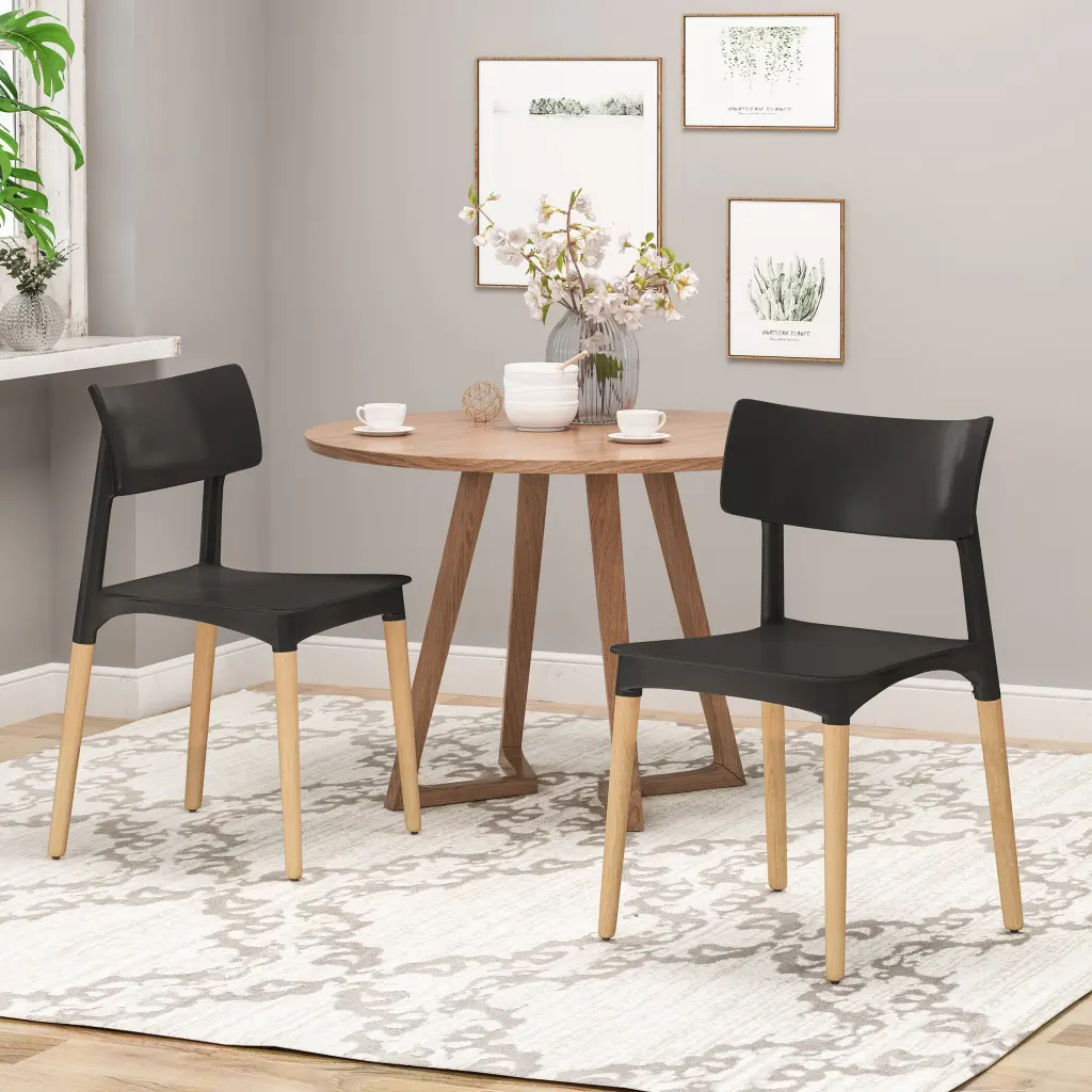 Polymer Dining Chair Set 2 Black Polypropylene Modern Kitchen Chairs