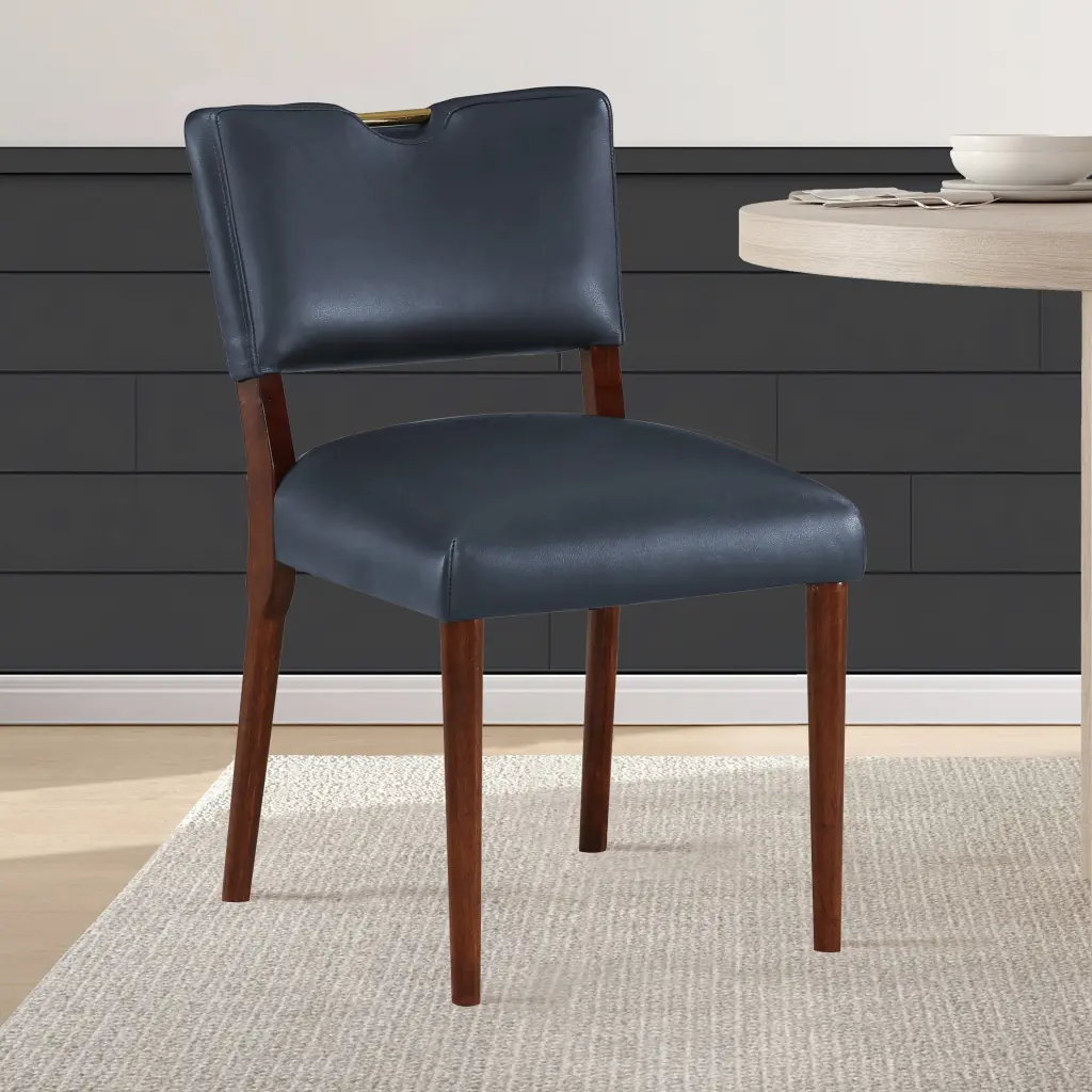 Bryson Midnight Blue Faux Hide Dining Chair Set 2 Dark Navy Foam ridgecrest home