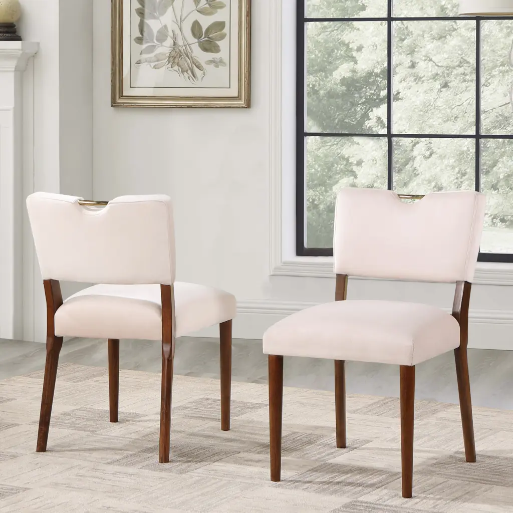 Bryson Sea Oat Velvet Dining Chair Set 2 Beige Foam Solid Timber ridgecrest home