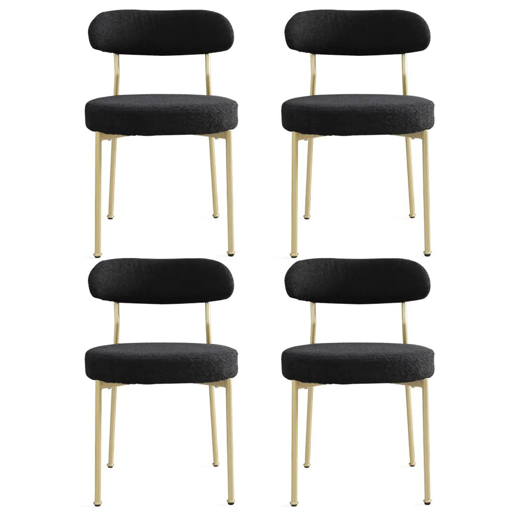 Boucle Upholstered Dining Chairs Curved Backrest and Gold Metal Legs - Set 2 rnb