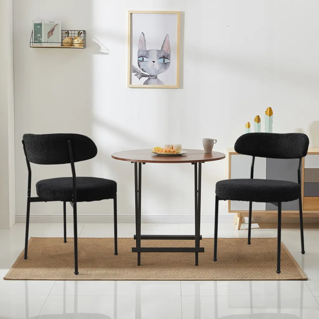 Boucle Upholstered Dining Chairs Set Curved Backrest & Metal Legs - 4 Piece rnb