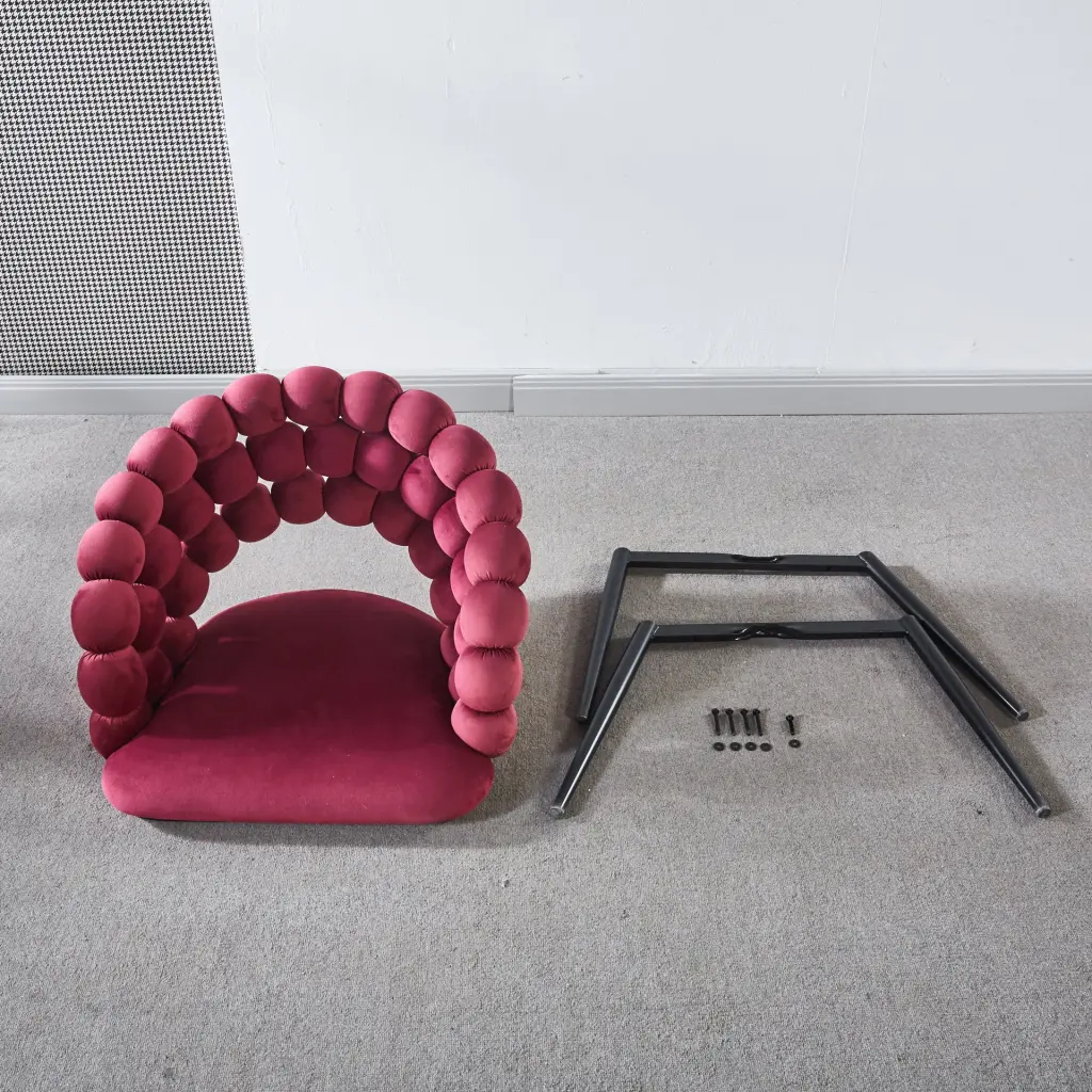 Wine Red Modern Chair Set 2 Precious Metal Hue Ferrous Metal Tube Legs rnb