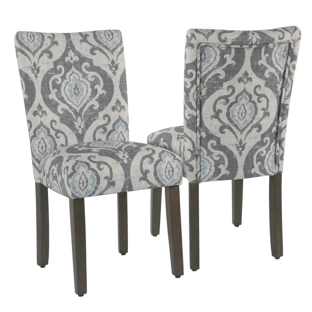 Wooden Dining Chair DA Print Upholstery Gray and Blue Seat Modern Kitchen Chair royal hampton