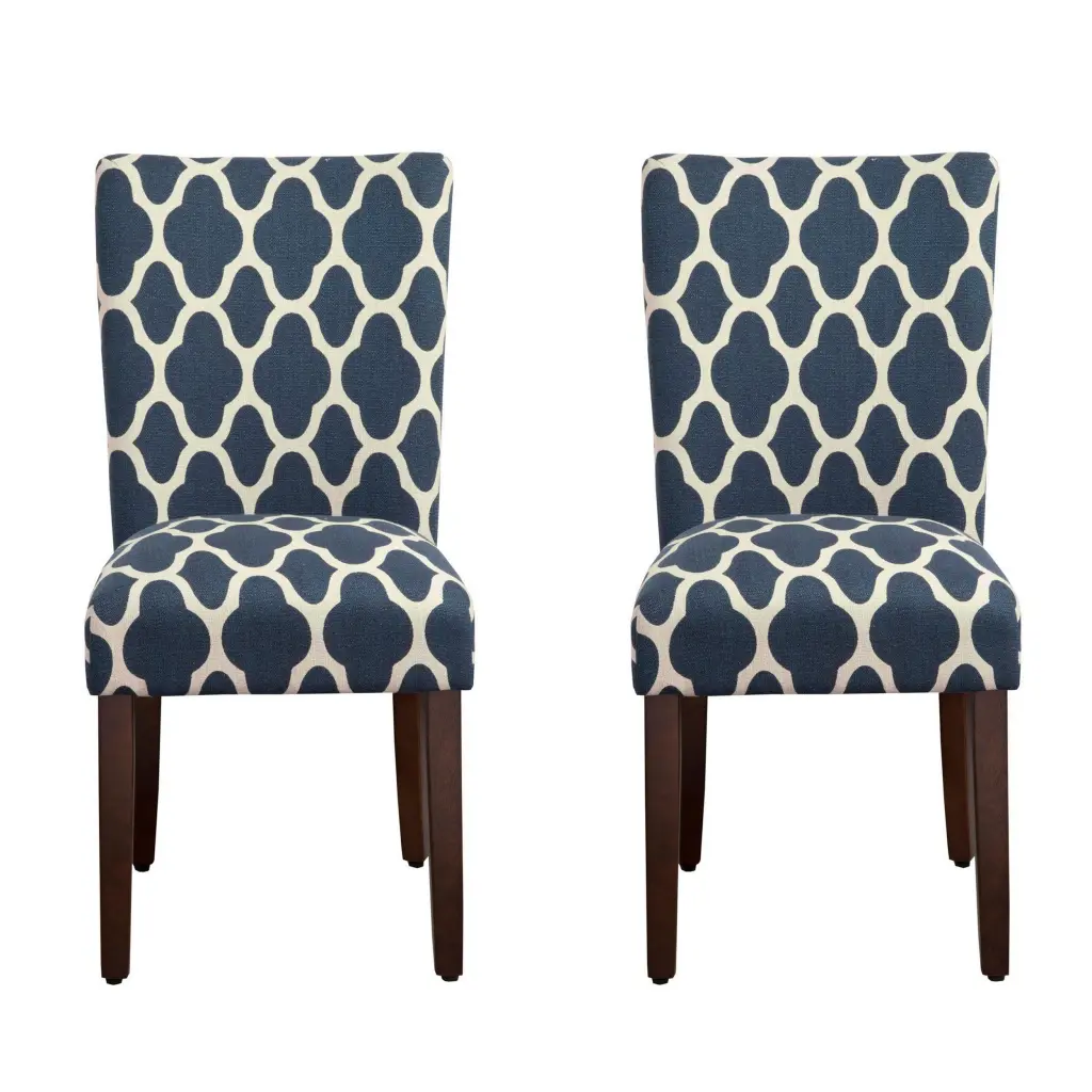 Wooden Parson Dining Chairs Quatrefoil Patterned Upholstery Set 2 royal hampton