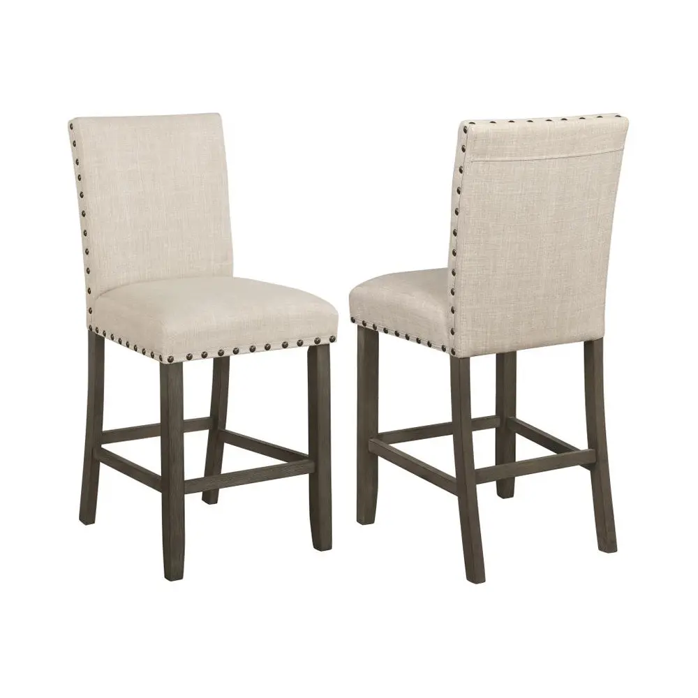 Set 2 Beige Upholstered Counter Height Dining Chairs simple relax