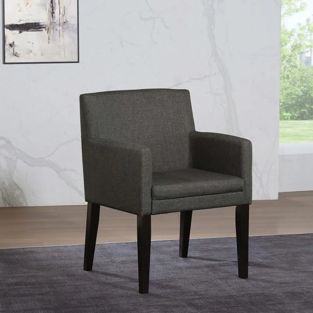 Set 2 Charcoal Grey Upholstered Dining Arm Chairs Solid Grey Frame simple relax