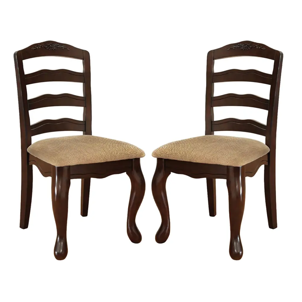 Set 2 Dark Walnut Dining Chairs Tan Padded Seats simple relax