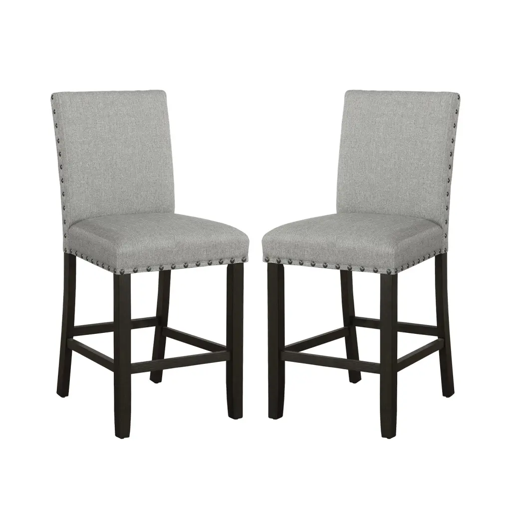 Set 2 Material Upholstered Counter Height Chairs Grey and Distressed Finish simple relax