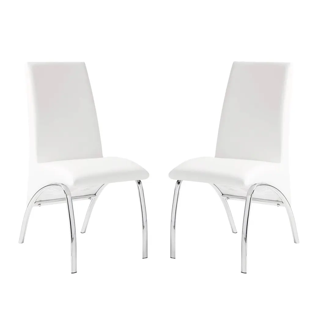 Set 2 Padded Side Chairs White And Chrome Dining Room simple relax