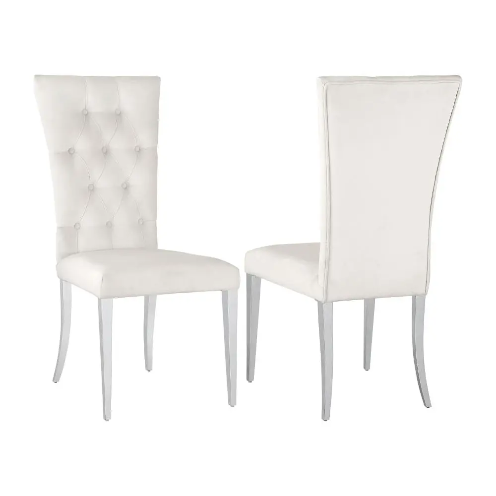 Set 2 White Velvet Upholstered Dining Chairs Chrome Legs simple relax