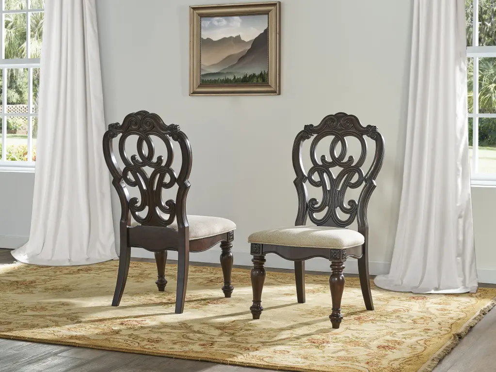 Royale Dark Brown Timber Side Chair Set 2 steve silver furniture