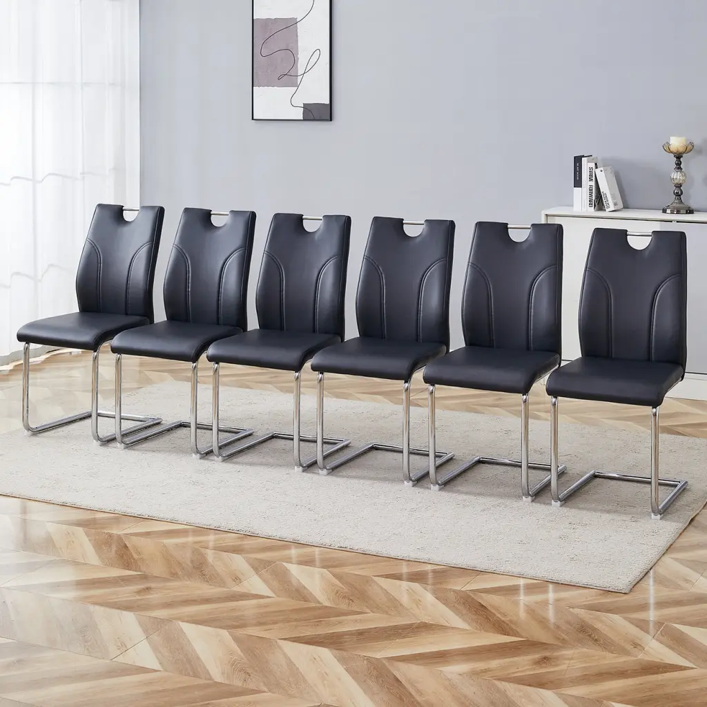 Black PU Dining Chair Set One Kind Crafted PU Material Chairs sunny