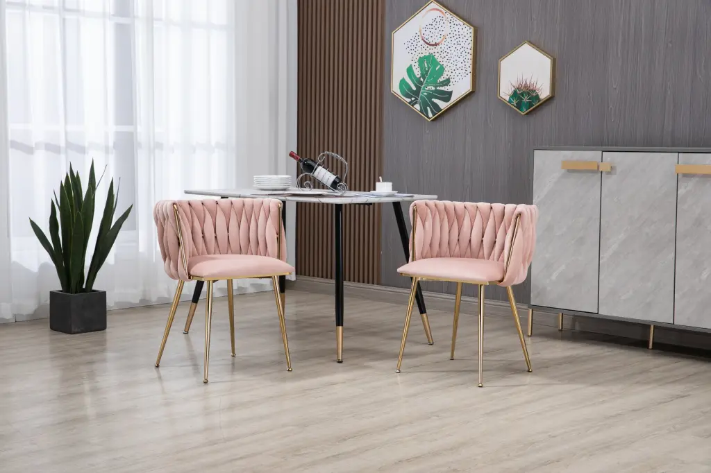 Coolmore Leisure Dining Chair Accent Chair 2Pc Set Pink Metal w1539 coolmore