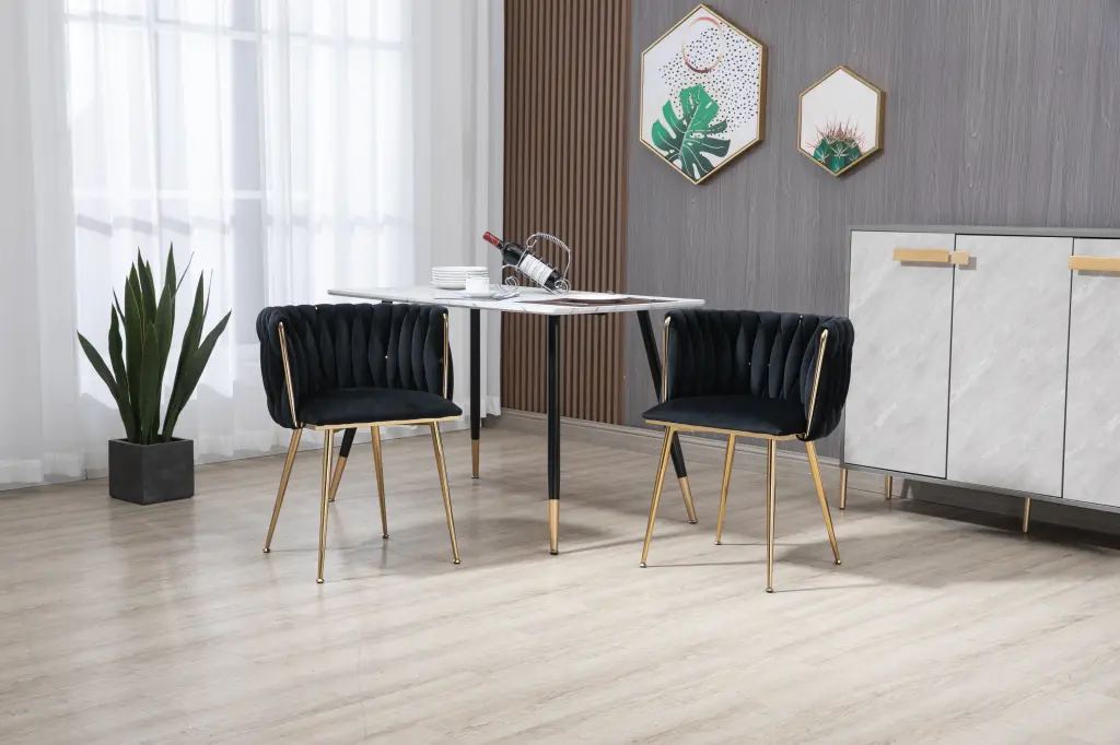 Coolmore Leisure Dining Chair Accent Chair 2Pc Set Black Metal Modern Design w1539 coolmore