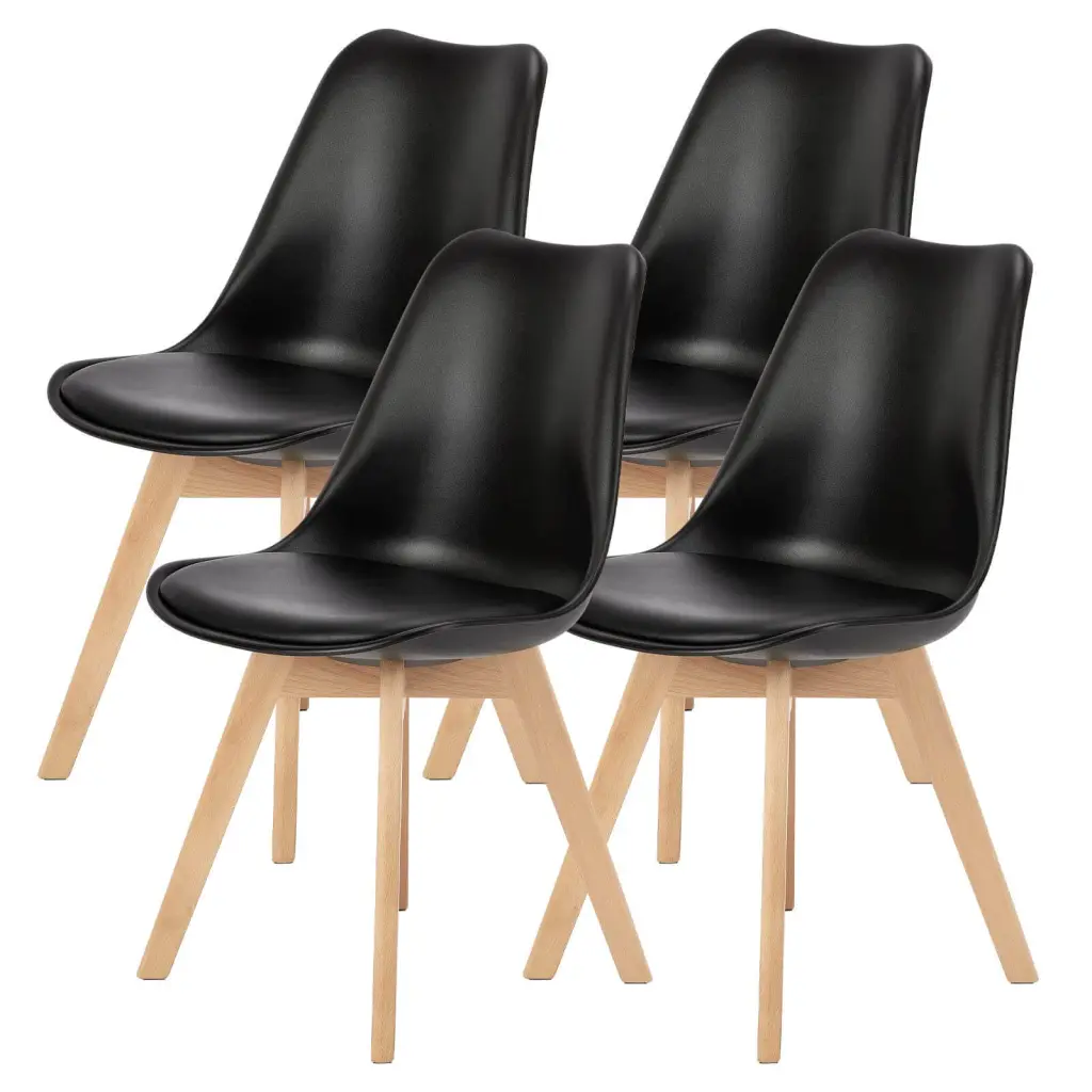PU Hide Upholstered Dining Chairs Timber Legs, Set 4 Kitchen w2201