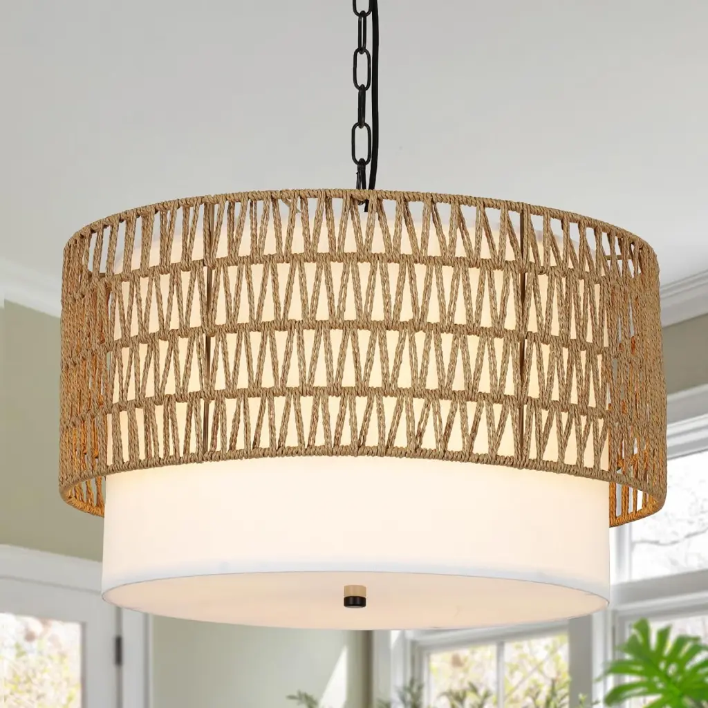 Farmhouse Chandeliers Dining Room 5 Light Rattan Boho Chandelier dfzj lighting