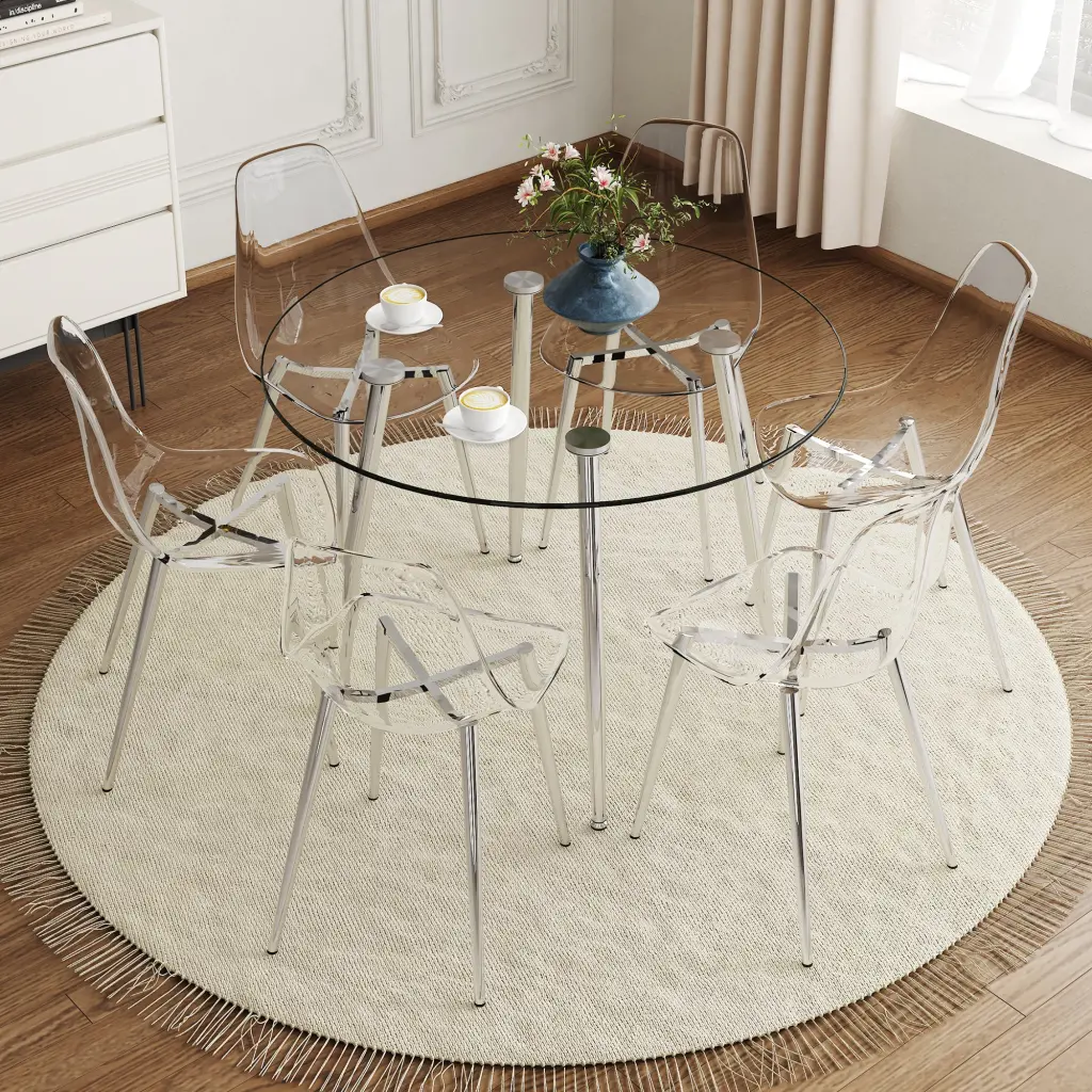 Modern Minimalist Round Dining Table Transparent Chairs Table And Chair Set droom w-1151