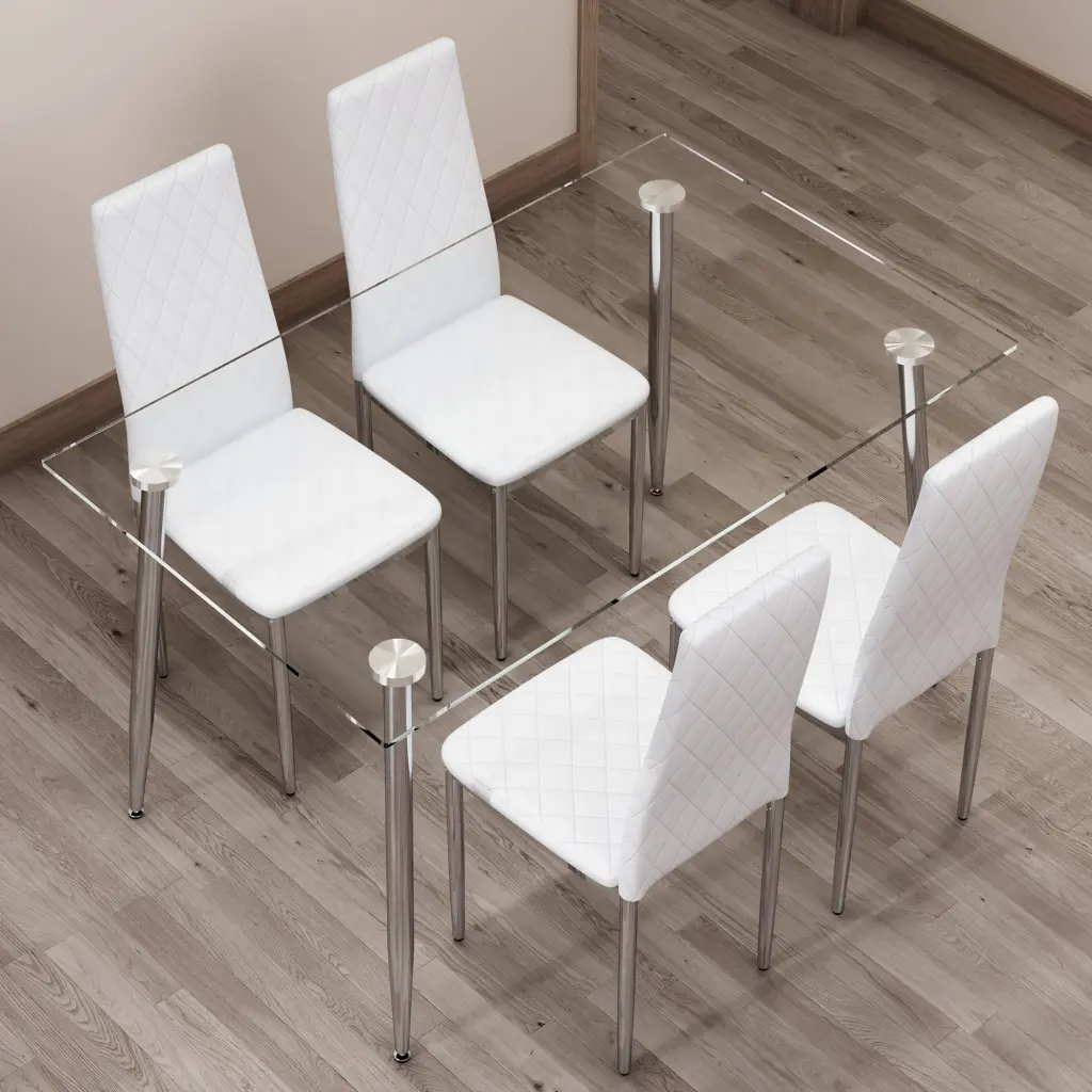 Rectangular Dining Table Set Tempered Glass Tabletop and Chairs Modern Kitchen Furniture droom w-1151