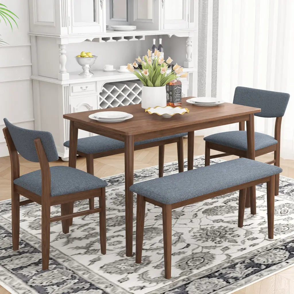 Modern Dining Table Set 2 Benches and 2 Chairs Fabric Cushion first choice products
