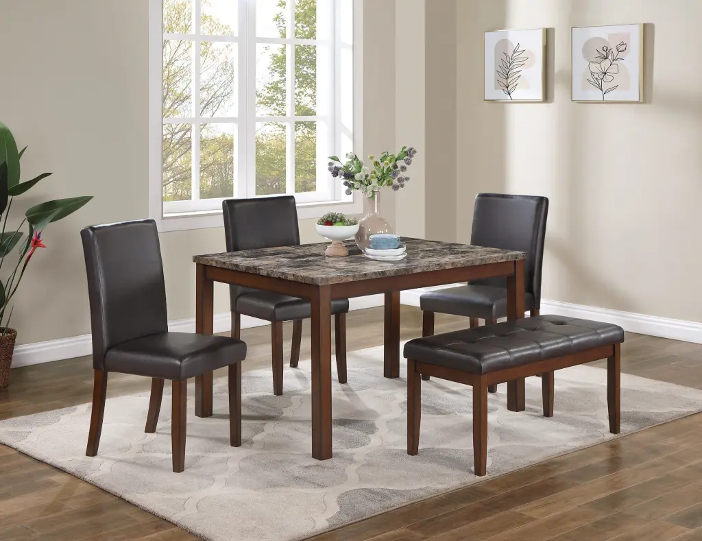 Classic Chic Espresso Finish 5 Piece Dining Set Kitchen Dinette Faux Marble kanepe