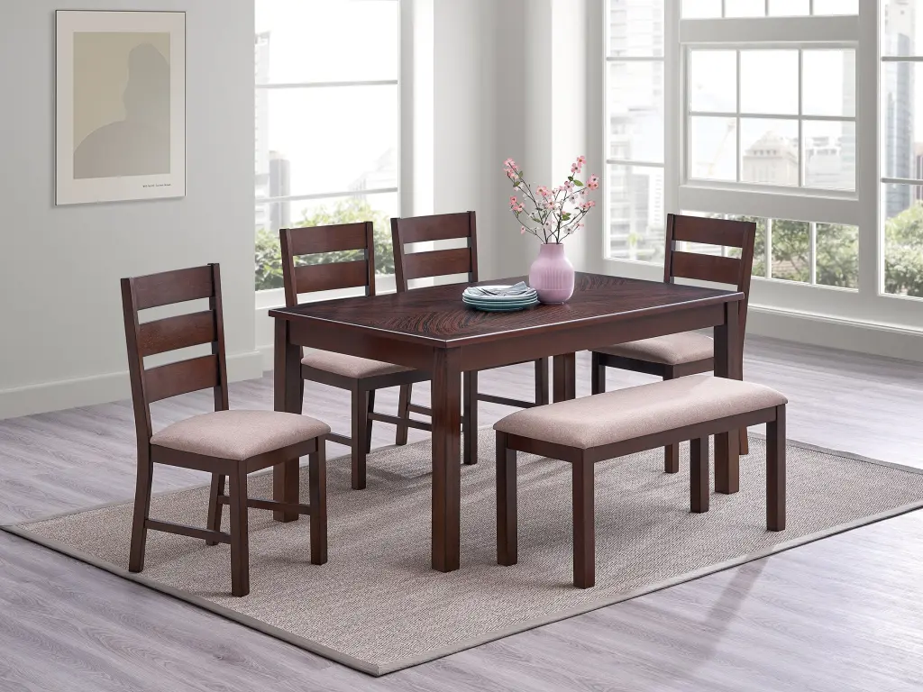 Contemporary Antique Cherry 6Pc Dining Set Table And 4 Side Chairs kanepe
