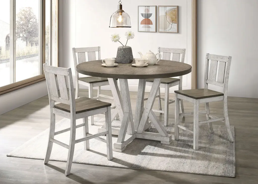 Counter Height Dining 5 Piece Set Antique White Rustic Style Table and Chairs kanepe