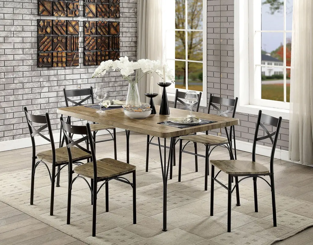 Dark Bronze Metal Kitchen 7Pc Dining Set Table and 6 Chairs kanepe