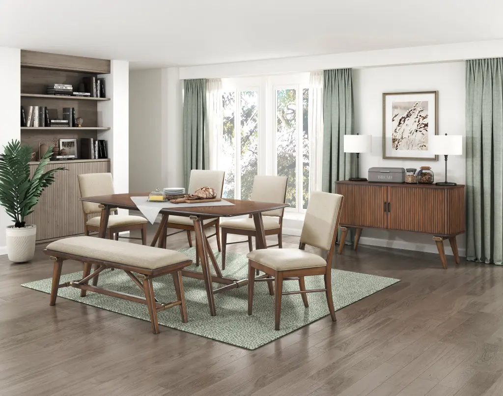Modern Design 6Pc Dining Set Table Bench And 4X Side Chairs Material Upholstered kanepe
