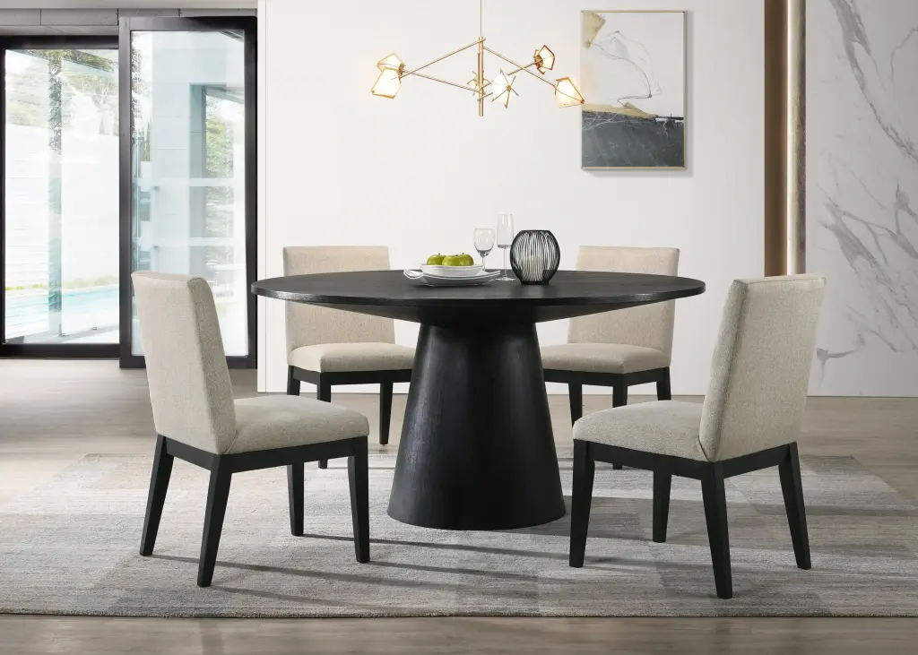 Jasper Ebony Black 5 Piece 59 Inch Wide Contemporary Round Dining Table Set lilola home