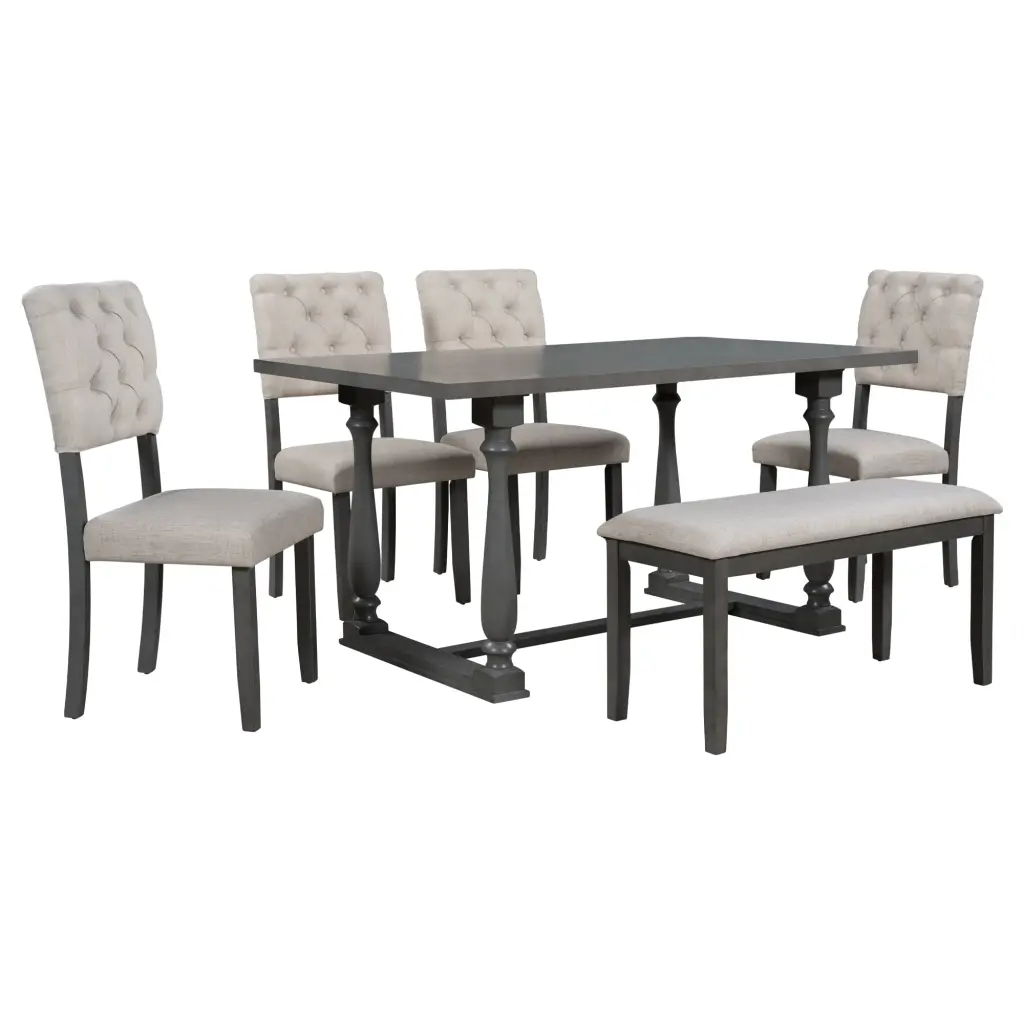 6 Piece Dining Table And Chair Set Special Shaped Legs And Foam Cushions trexm