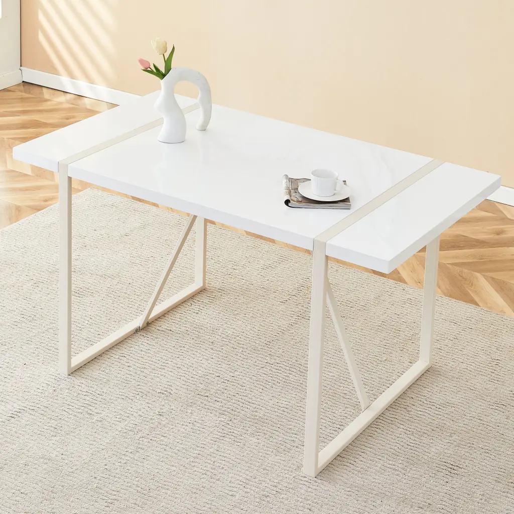 Industrial Rectangular MDF Cream Dining Table 4-6 People Metal Legs droom w-1151