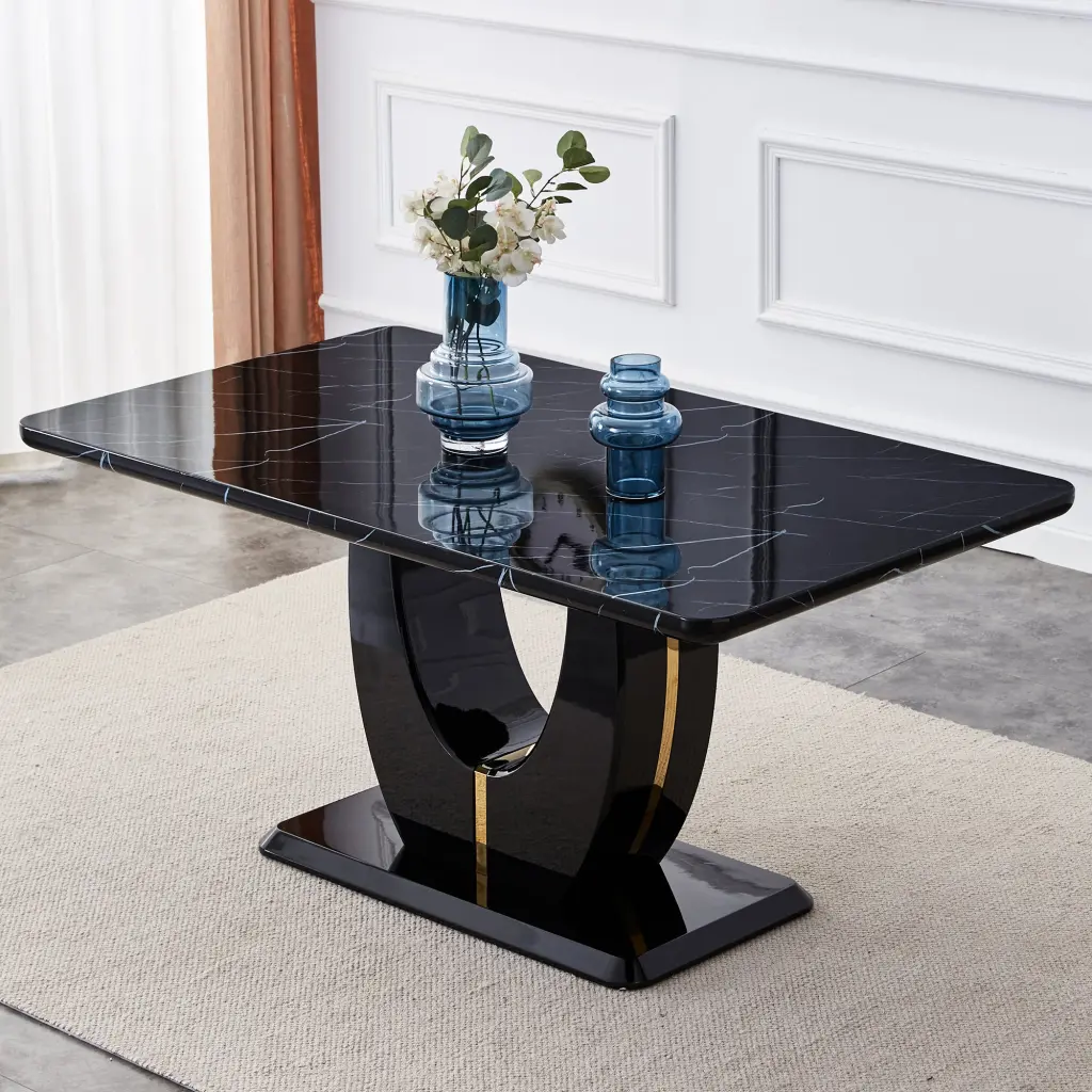 Modern Black Imitation Marble Grain MDF Dining Table Effortless Opulent Design droom w-1151