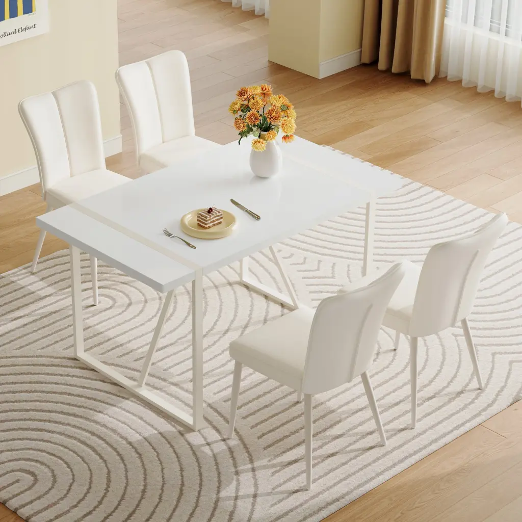 55X31.5 Inch Cream Style White MDF Dining Table Set 4 Armless Chairs droom w-1151